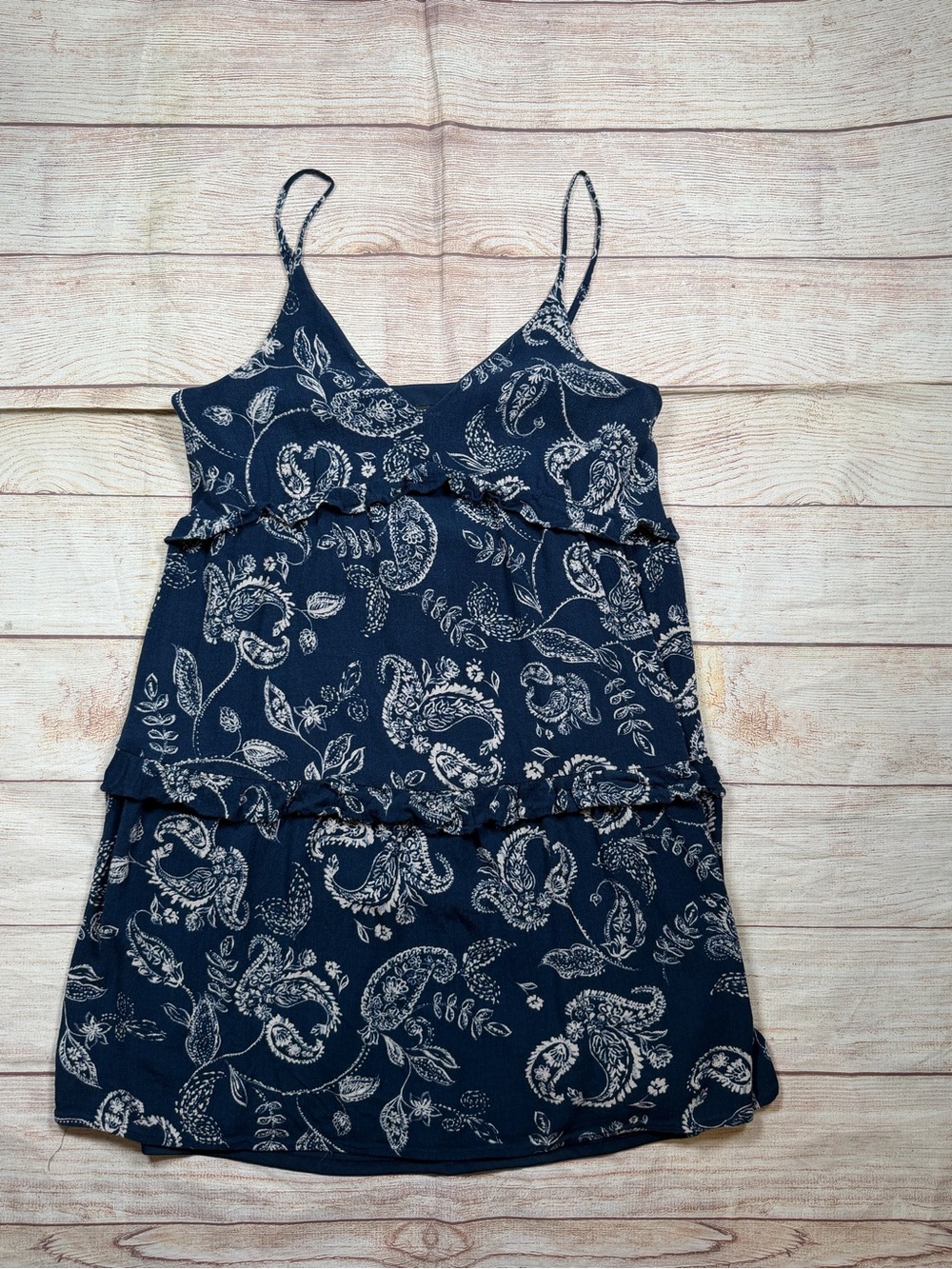 Express Navy Blue Paisley Print Tiered Mini Dress Vacation Resortwear